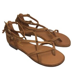 NEW Fairfax Favor Monaco Sandals Women EU 43 US 12 Tan Suede Strappy Tassel Boho